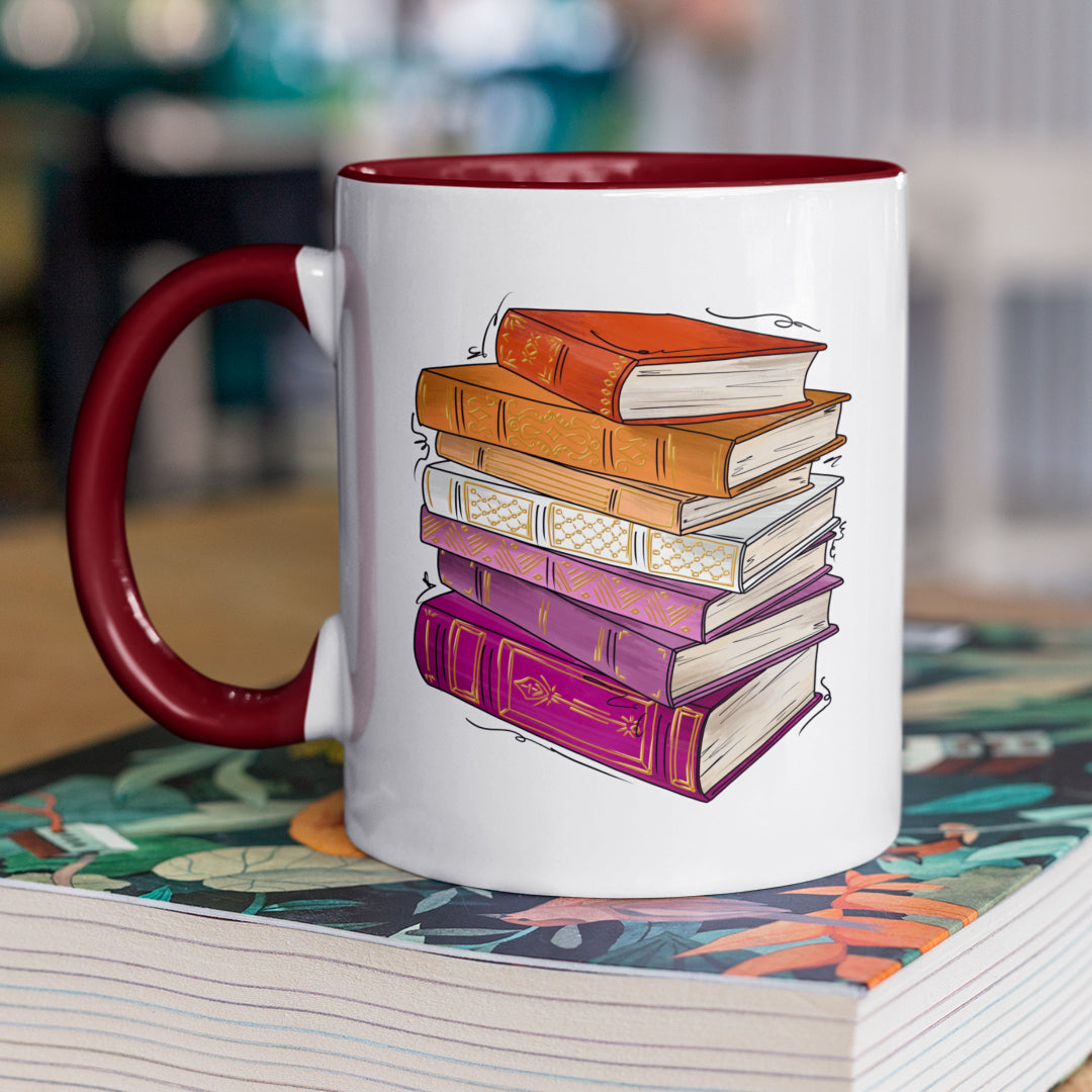 Lesbian Pride Flag Old Books - Mug