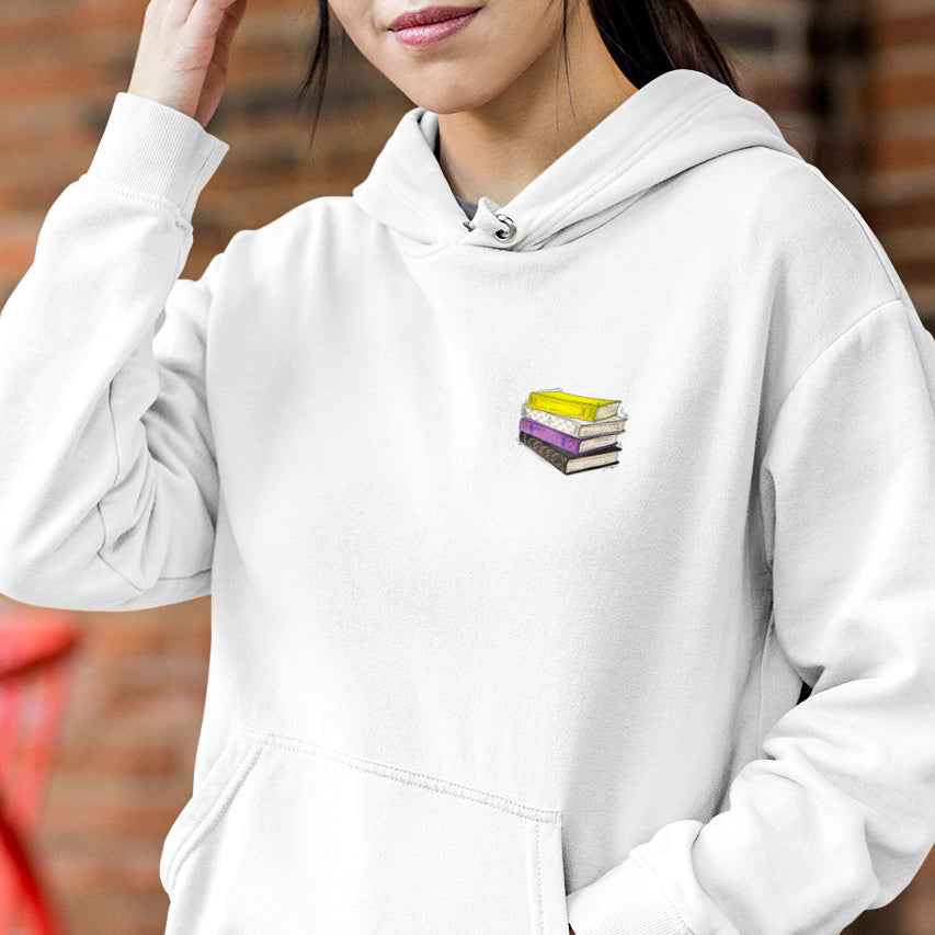 Nonbinary Pride Flag Old Books - Adult Unisex Hoodie