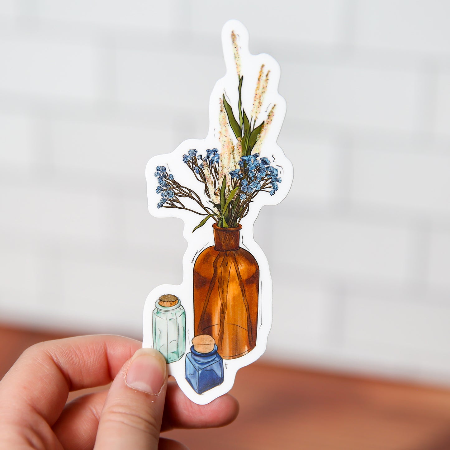Flowers And Amber Vase - Sticker