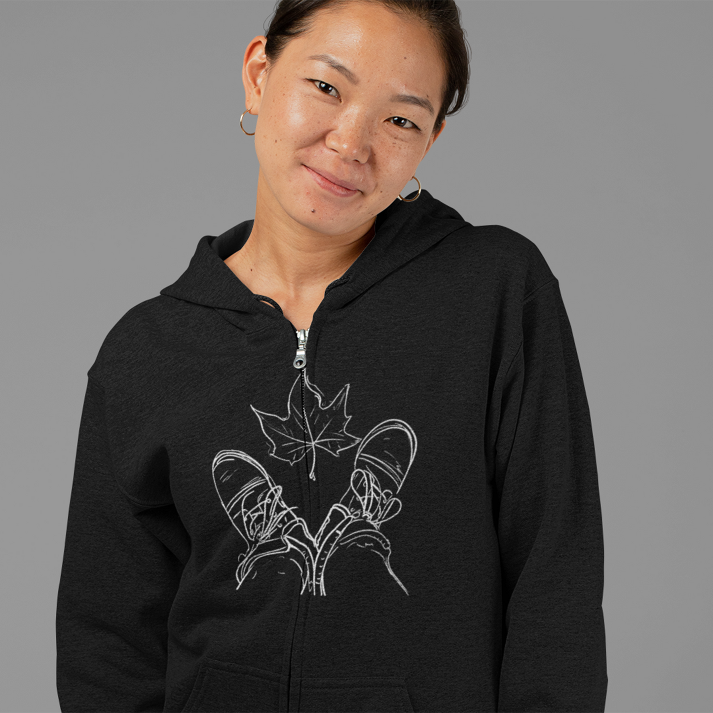 Fall Leaf and Boots Sketch - Adult Unisex Zip Up Hoodie